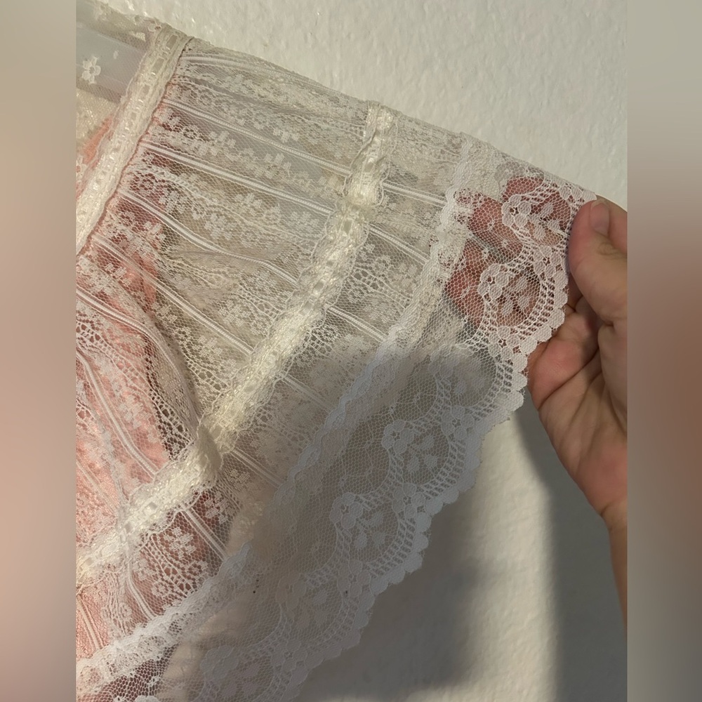 Vintage 1970’s 80’s Gold Label Gunne Sax Dress Peach Pink Lace Satin Size 9 - Picture 8 of 17